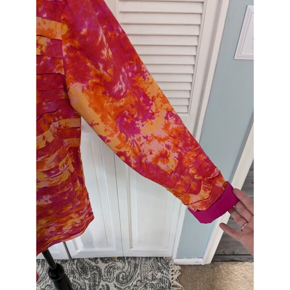 Life Style Top Women's L Vintage Strips Abstract Art Tie Dye Orange Pink Jacket - Picture 5 of 13